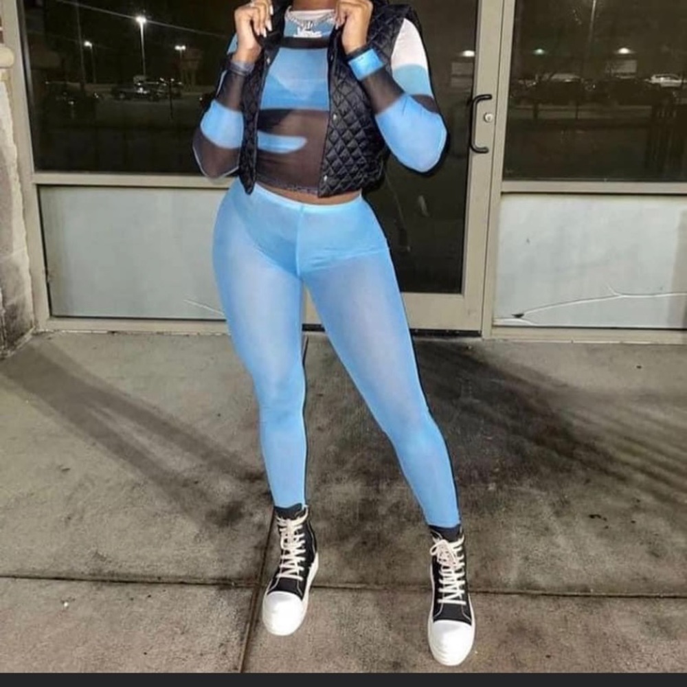 2 piece blue and black outfit